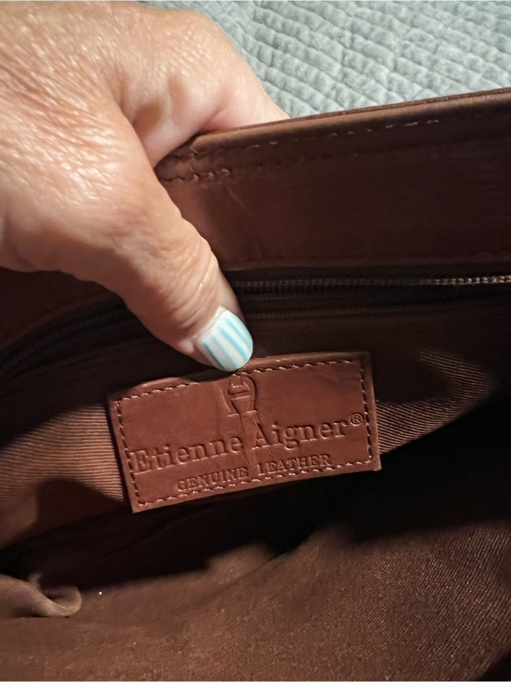 Etienne Aigner Brown Leather basket weave Shoulder Bag with Woven Tan Accent - Picture 7 of 9